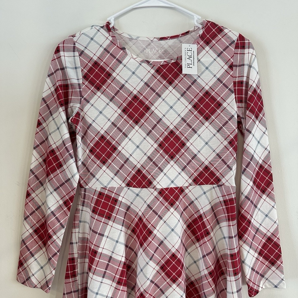 New Girls Red White Plaid Fit Flare Dress XL 14 Children's Place Christmas - Picture 3 of 8